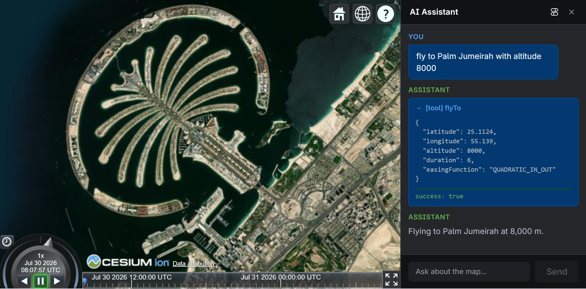 flyTo tool result — Palm Jumeirah