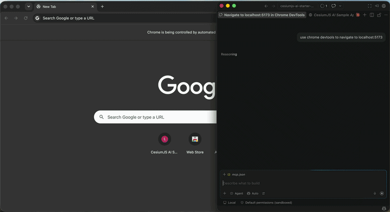 GitHub Copilot executing WebMCP tools against this app through chrome-devtools-mcp